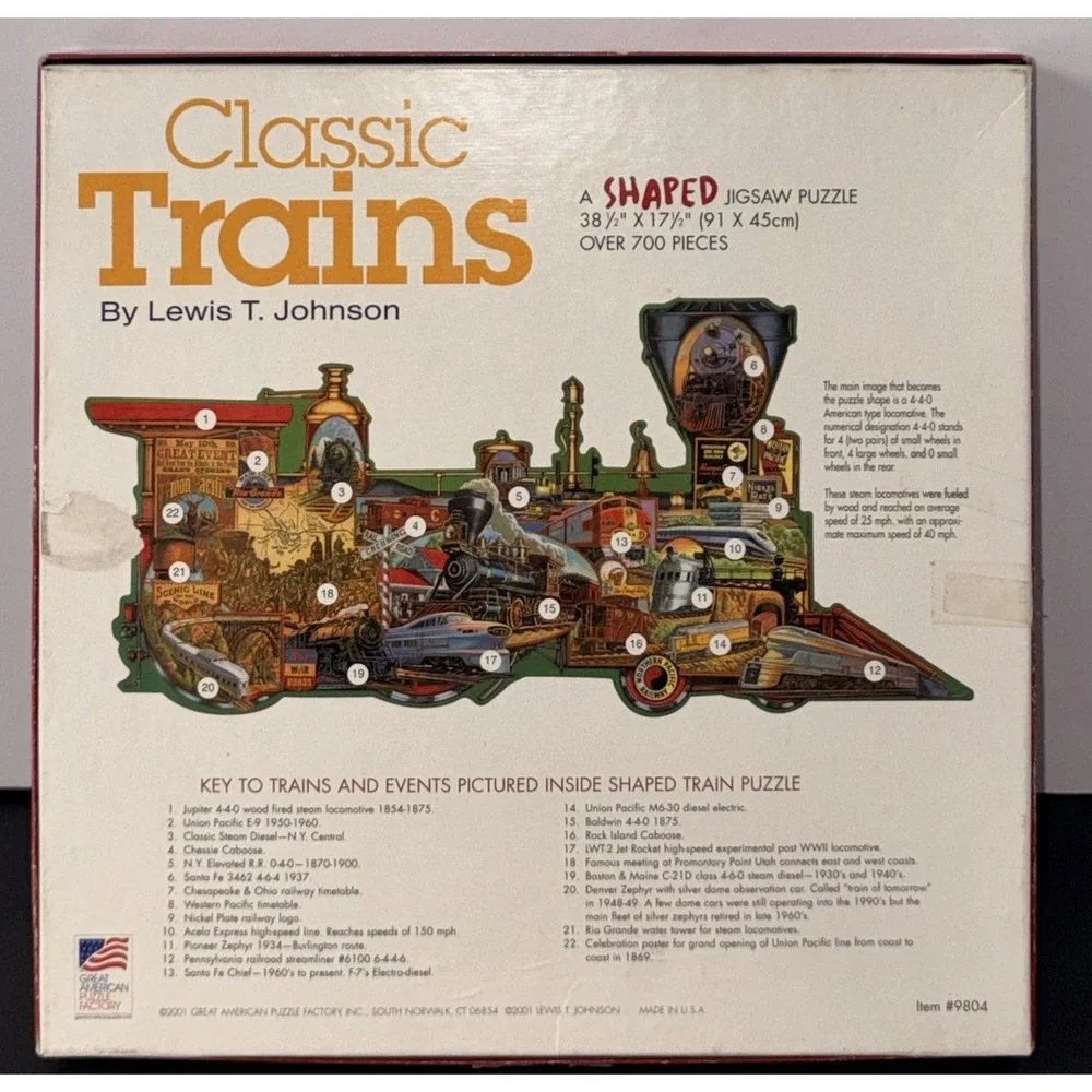 Classic Trains Lewis T Johnson 700 pc Train Shaped 38.5 X 17.5